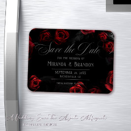 Elegant Black Red Floral Save the Date Magnet