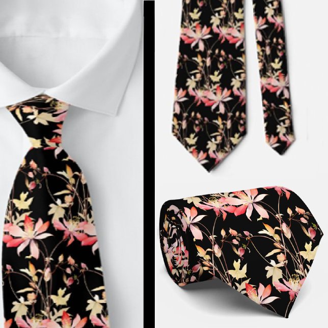 Elegant Black Red Wildblumen Neck Tie Krawatte (Von Creator hochgeladen)