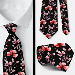 Elegant Black Red Wildblumen Neck Tie Krawatte