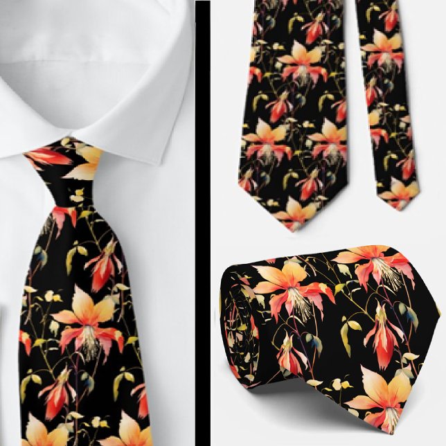 Elegant Black Red Wildblumen Neck Tie Krawatte (Von Creator hochgeladen)