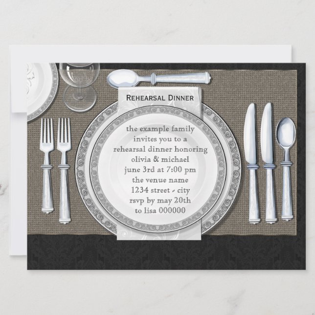Elegant Black Rehearsal Dinner Invitations Einladung (Vorderseite)