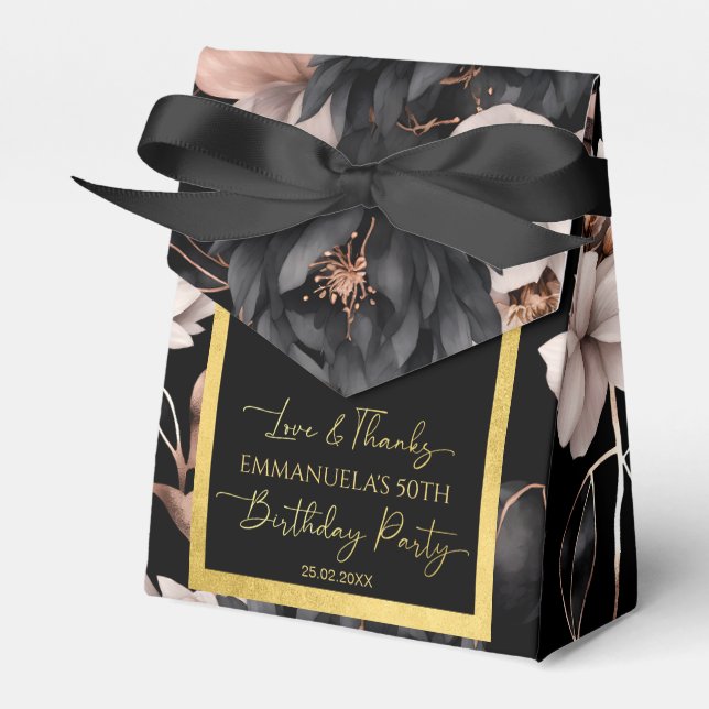 Elegant black rose gold birthday favors template geschenkschachtel (Vorderseite)
