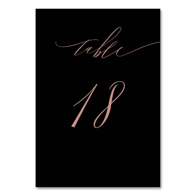 Elegant Black Rose Gold Script No. 18 Wedding Tischnummer (Vorderseite)