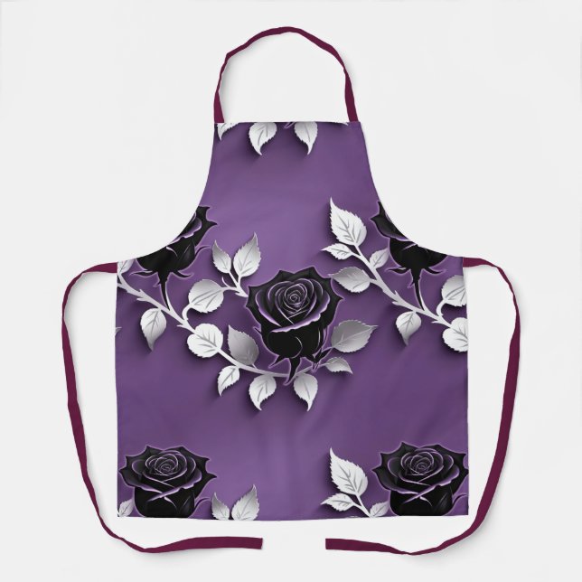 Elegant Black Roses With Silver Leaves Schürze (Vorderseite)