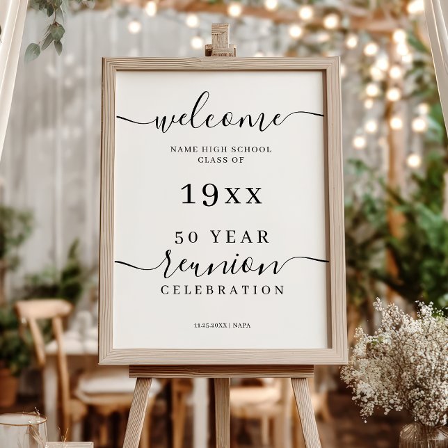 Elegant Black Script Class 50. Wiedersehen Willkom Poster (Elegant Black Script Class 50th Reunion Welcome Poster)