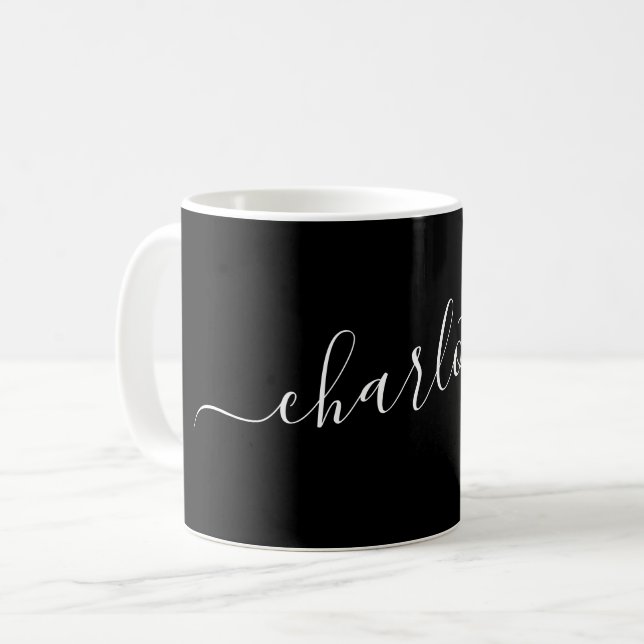 Elegant Black Script Modern Name Personalized Kaffeetasse (Vorderseite Links)