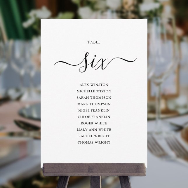 Elegant Black Script Table Number 6 Seating Chart Einladung (Von Creator hochgeladen)