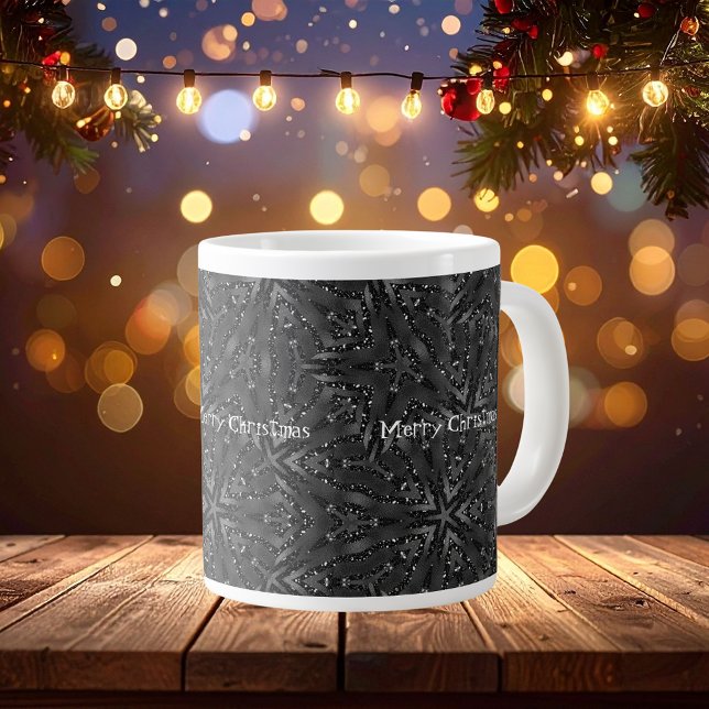 Elegant Black Shiny Frohe Weihnachten individuell  Jumbo-Tasse (Elegant Black Shiny Merry Christmas Customizable Giant Coffee Mug)