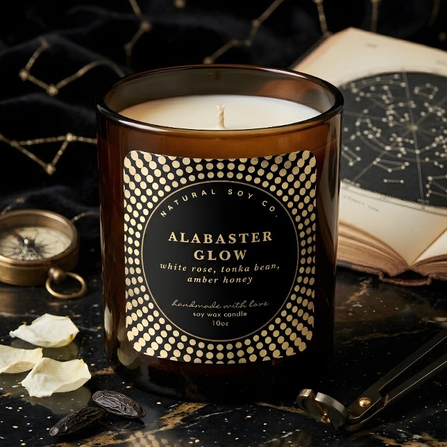 Elegant Black Shiny Gold Circle Soy Bean Candle Quadratischer Aufkleber (Elegant Black Shiny Gold Circle Soy Bean Candle Square Sticker)