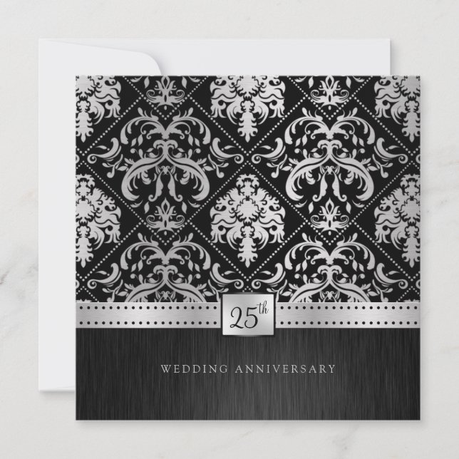 Elegant Black & Silver 25. Hochzeitstag Einladung (Vorderseite)