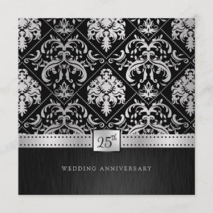 Elegant Black & Silver 25. Hochzeitstag Einladung