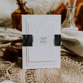 Elegant Black Silver Agate Wedding Einladungsbanderole