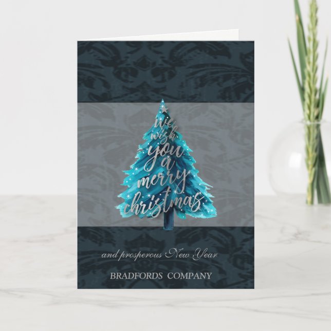 Elegant Black Silver Blue Weihnachtsbaum, Firma Feiertagskarte (Vorderseite)
