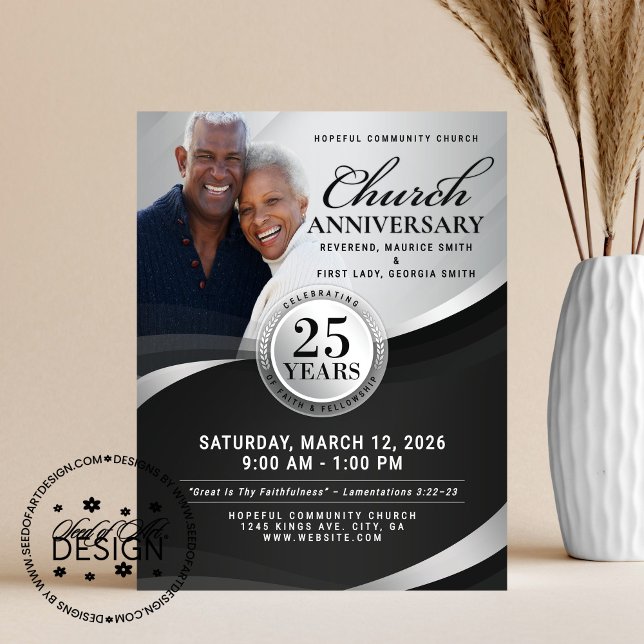 Elegant Black & Silver Church Anniversary  Flyer (Von Creator hochgeladen)