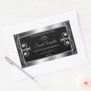 Elegant Black Silver Decor Product Labels Diamonds Rechteckiger Aufkleber