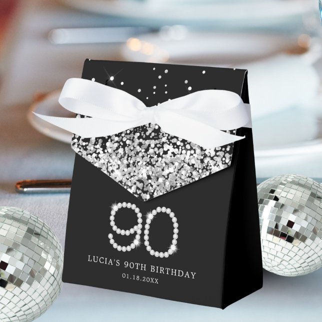 Elegant Black Silver Diamonds 90th Birthday Geschenkschachtel (Diamonds 90th Birthday Favor Boxes)