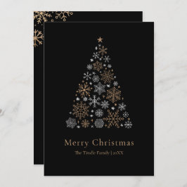 Elegant Black Silver Gold Script Christmas Tree Feiertagskarte