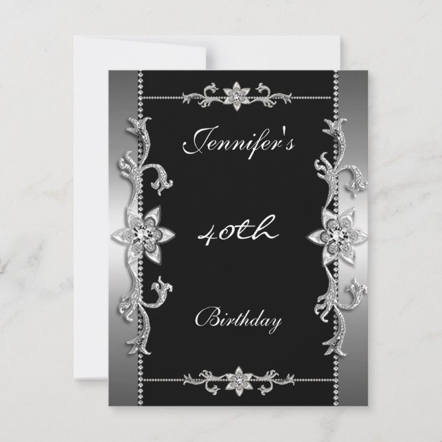 Elegant Black Silver Jewel 40. Einladung (Vorderseite)