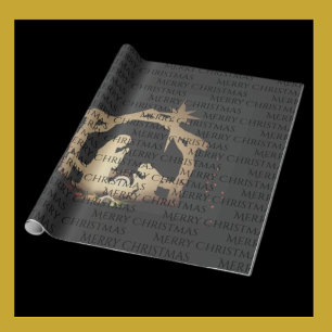 Elegant Black Silver Nativity Frohe Weihnachten Geschenkpapier