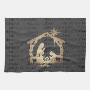 Elegant Black Silver Nativity Frohe Weihnachten Geschirrtuch