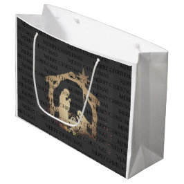 Elegant Black Silver Nativity Frohe Weihnachten Große Geschenktüte