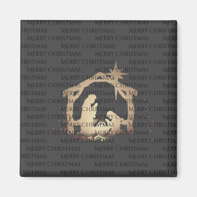 Elegant Black Silver Nativity Frohe Weihnachten Magnet (Vorne)