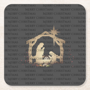 Elegant Black Silver Nativity Frohe Weihnachten Rechteckiger Pappuntersetzer