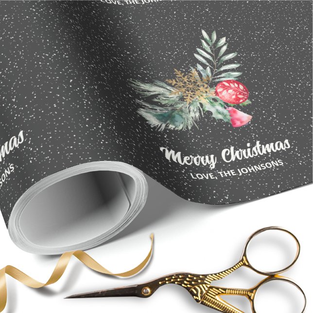 Elegant Black Snowflake Christmas Script Geschenkpapier (Von Creator hochgeladen)