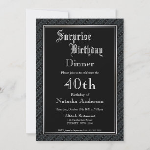 Elegant Black Surprise 40. Geburtstag Abendessen Einladung