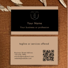 Elegant Black & Tan Logo QR Code Professional Visitenkarte