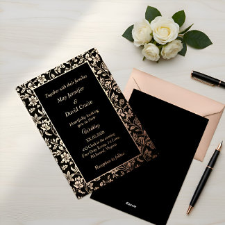 Elegant Black Themed Premium Wedding Rose Gold Folieneinladung