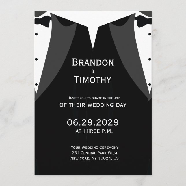 Elegant Black Tie Gay Wedding Invitation Menükarte (Vorderseite)