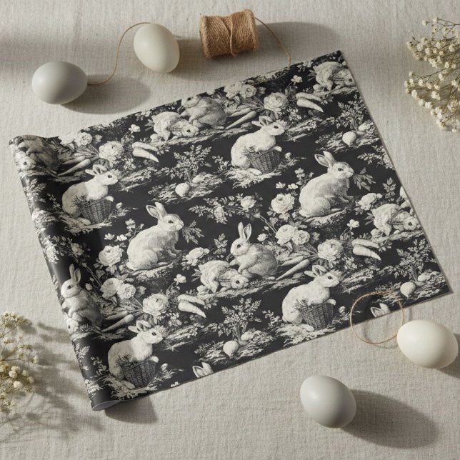 Elegant Black Toile Bunny Easter  Geschenkpapier (Von Creator hochgeladen)