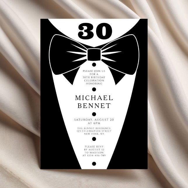 Elegant Black Tuxedo 30th Birthday Einladung (Elegant Black Tuxedo 30th Birthday.)
