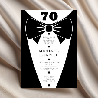 Elegant Black Tuxedo 70th Birthday Einladung