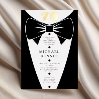 Elegant Black Tuxedo 70th Birthday Gold Folieneinladung