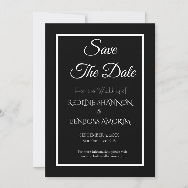 Elegant Black Typography Save The Date (Vorderseite)