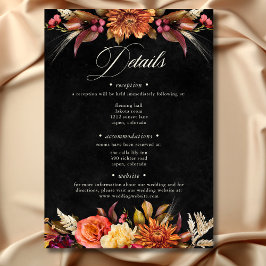 Elegant Black Vibrant Boho Bloral Script Wedding Begleitkarte