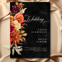 Elegant Black Vibrant Boho Bloral Script Wedding Einladung
