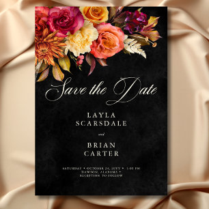 Elegant Black Vibrant Boho Bloral Script Wedding Save The Date