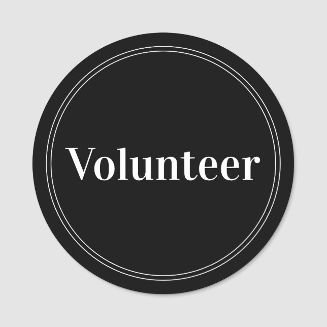 Elegant Black Volunteer Magnetic Namensschild (Vorderseite)
