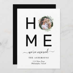 Elegant Black We Moved Christmas Foto Kranz Ankündigung