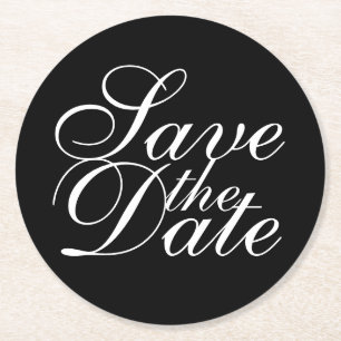 Elegant Black Wedding Save the Date Runder Pappuntersetzer
