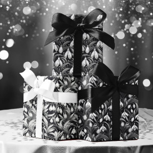 Elegant Black   Weiße Schneeröckchen Blumenmuster Geschenkpapier Set
