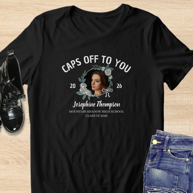 Elegant Black & White 2026 Graduation Floral Photo Tri-Blend Shirt (Von Creator hochgeladen)