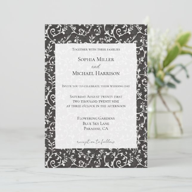 Elegant Black White Abstract Wedding Einladung (Stehend Vorderseite)