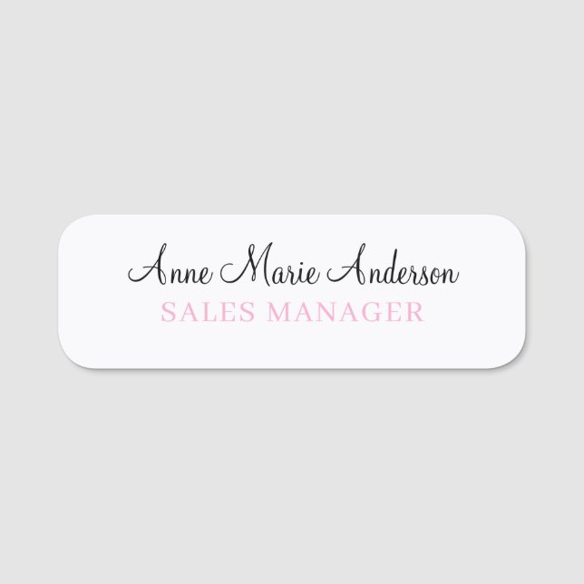 Elegant Black White and Pink Professional Name  Namensschild (Vorderseite)