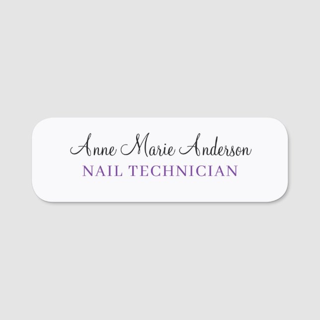 Elegant Black White and Purple Professional Name  Namensschild (Vorderseite)