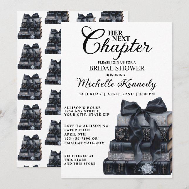 Elegant Black & White Book Themed Bridal Shower  Einladung (Vorne/Hinten)