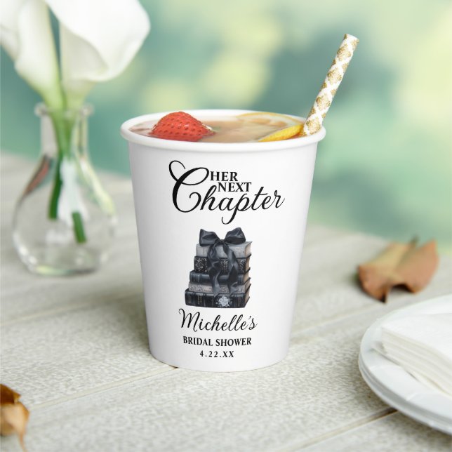 Elegant Black & White Book Themed Bridal Shower  Pappbecher (In Situ)